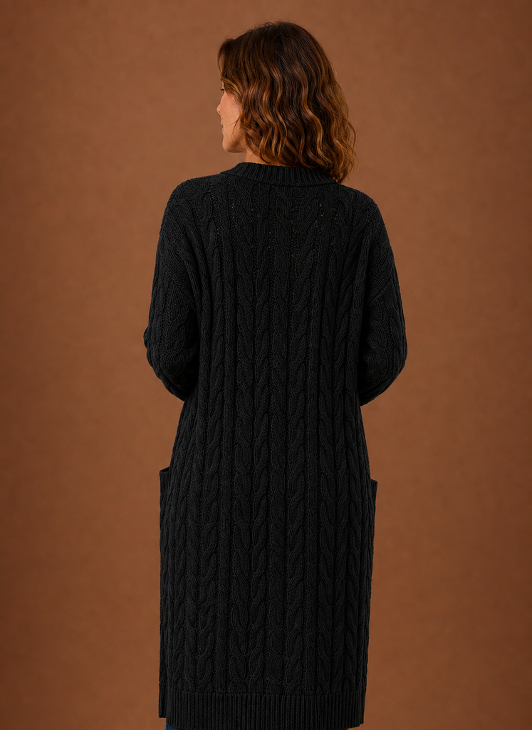 Cable Knit Cardigan for Women - Hooded Long | Areleon