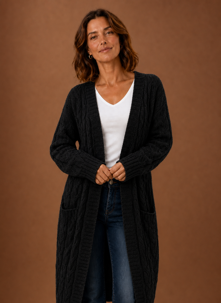 Cable Knit Cardigan for Women - Hooded Long | Areleon