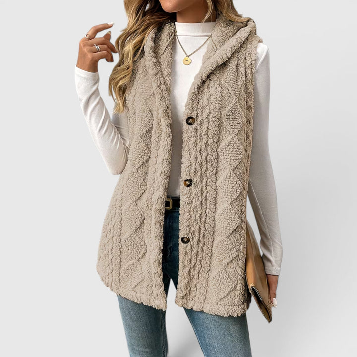 Blossom | Women's Warm Vest Button Front Hooded Outerwear