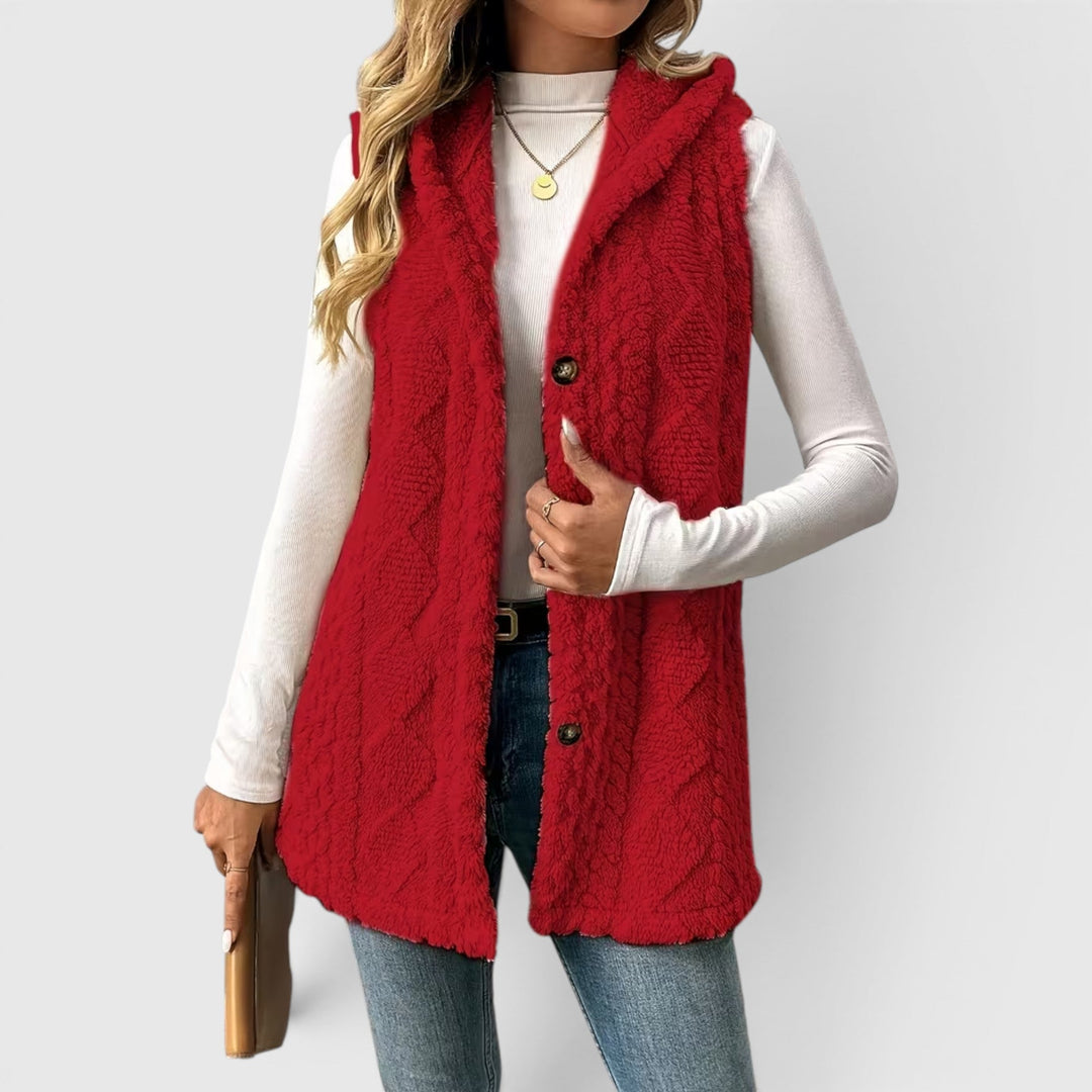 Blossom | Women's Warm Vest Button Front Hooded Outerwear