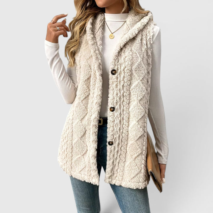 Blossom | Women's Warm Vest Button Front Hooded Outerwear