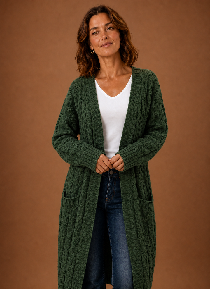 Cable Knit Cardigan for Women - Hooded Long | Areleon
