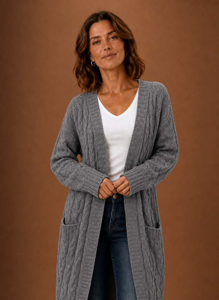 Cable Knit Cardigan for Women - Hooded Long | Areleon