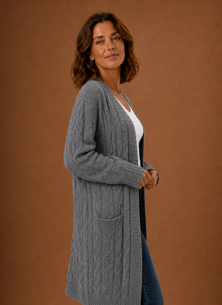 Cable Knit Cardigan for Women - Hooded Long | Areleon