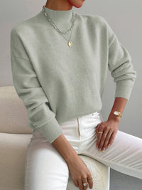 Women's Soft Brushed Knit Sweater, Mock Neck Relaxed Winter Pullover