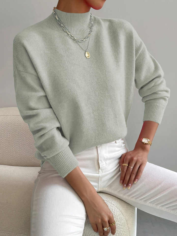 Women's Soft Brushed Knit Sweater, Mock Neck Relaxed Winter Pullover