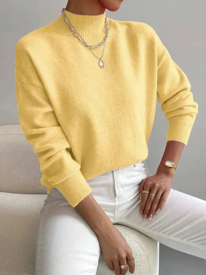 Women's Soft Brushed Knit Sweater, Mock Neck Relaxed Winter Pullover