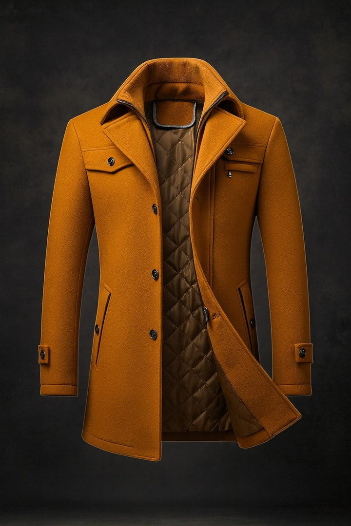 Charlie | Men's Pure Wool Coat Quilted-Lined Double-Collar Overcoat