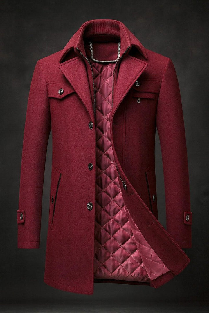 Charlie | Men's Pure Wool Coat Quilted-Lined Double-Collar Overcoat