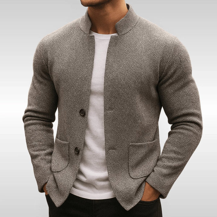 Archie | Men's Quilted Jacket Mock-Neck Button-Up Knit Blazer