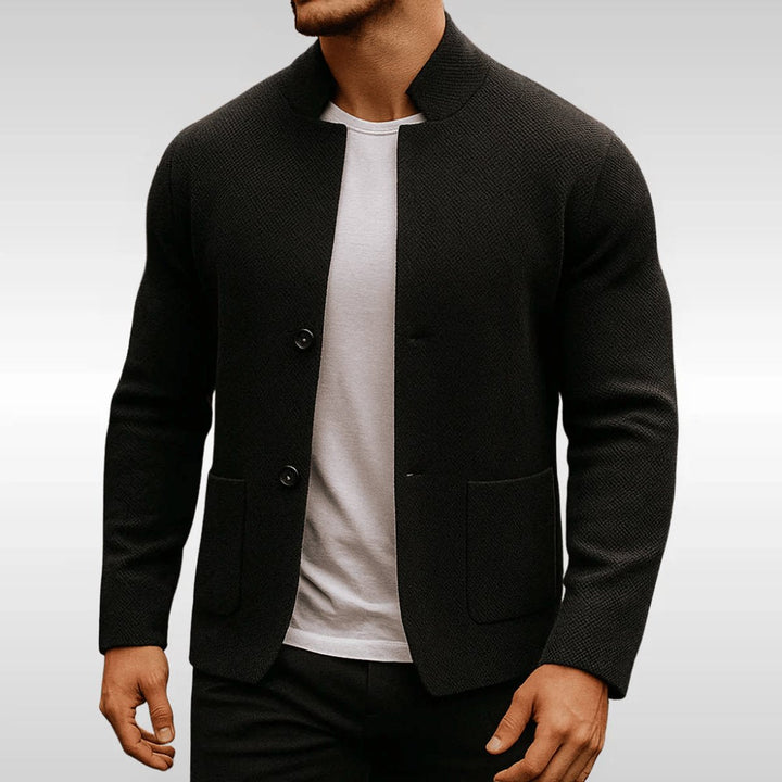 Archie | Men's Quilted Jacket Mock-Neck Button-Up Knit Blazer