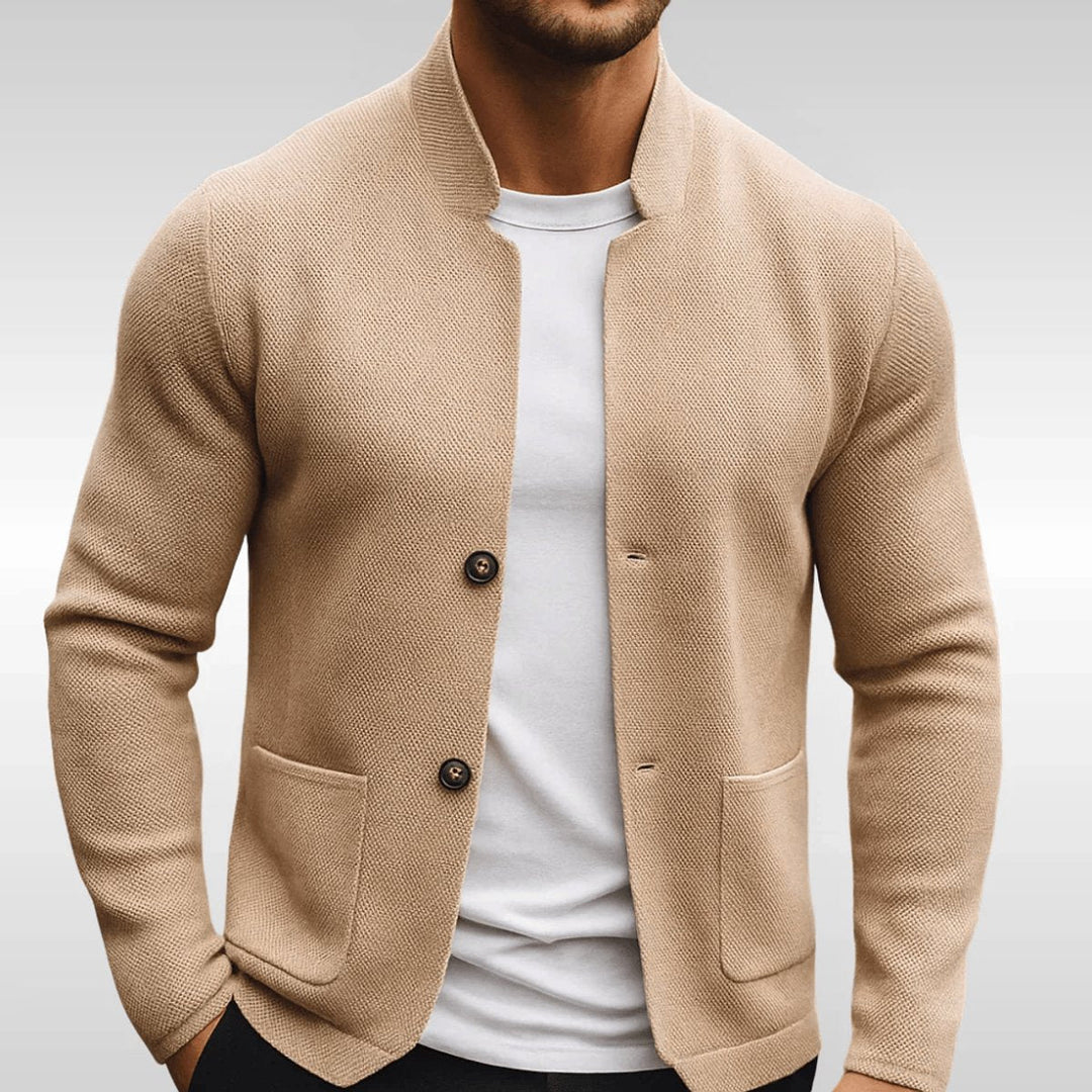 Archie | Men's Quilted Jacket Mock-Neck Button-Up Knit Blazer