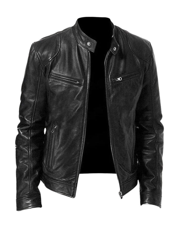Oliver | Mens Quilted Jacket Slim-Fit Biker Faux Leather Zip-Up