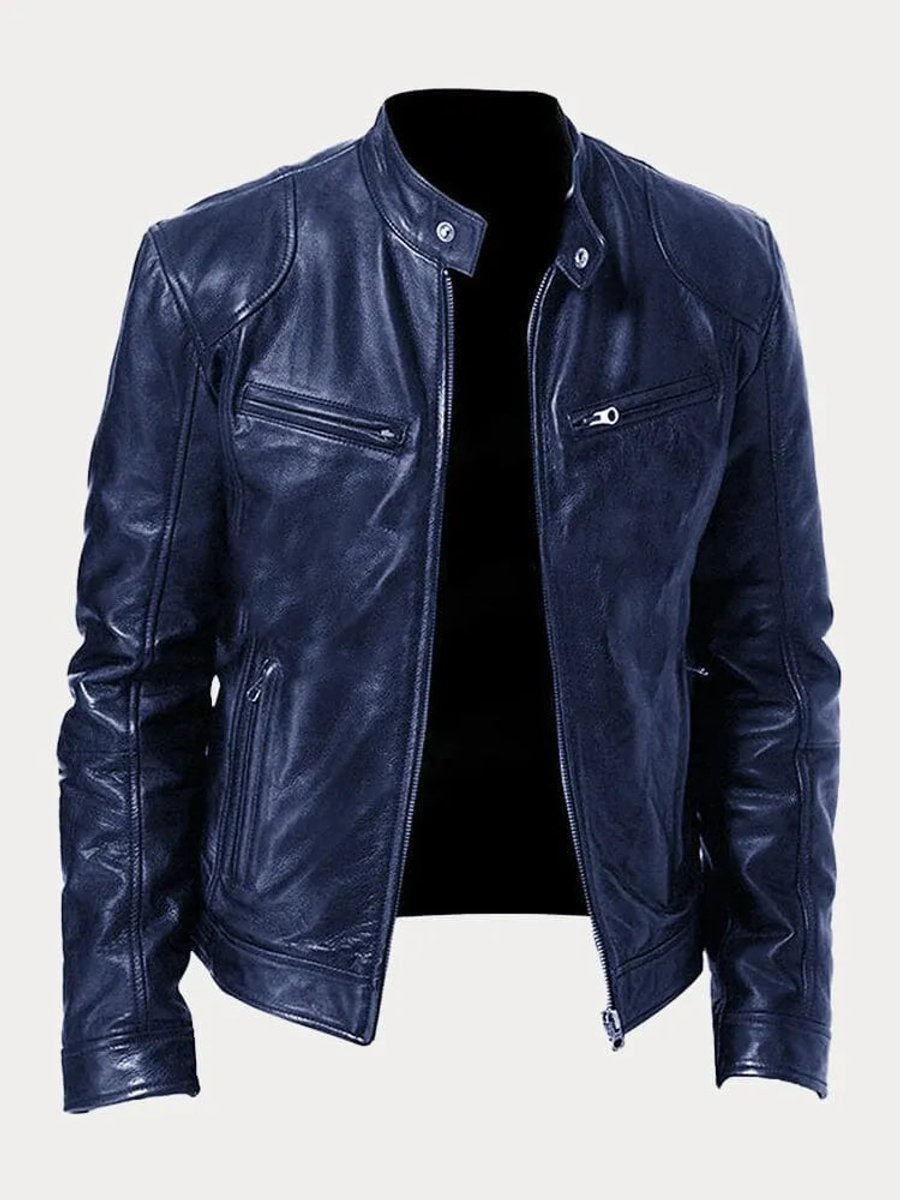 Oliver | Mens Quilted Jacket Slim-Fit Biker Faux Leather Zip-Up