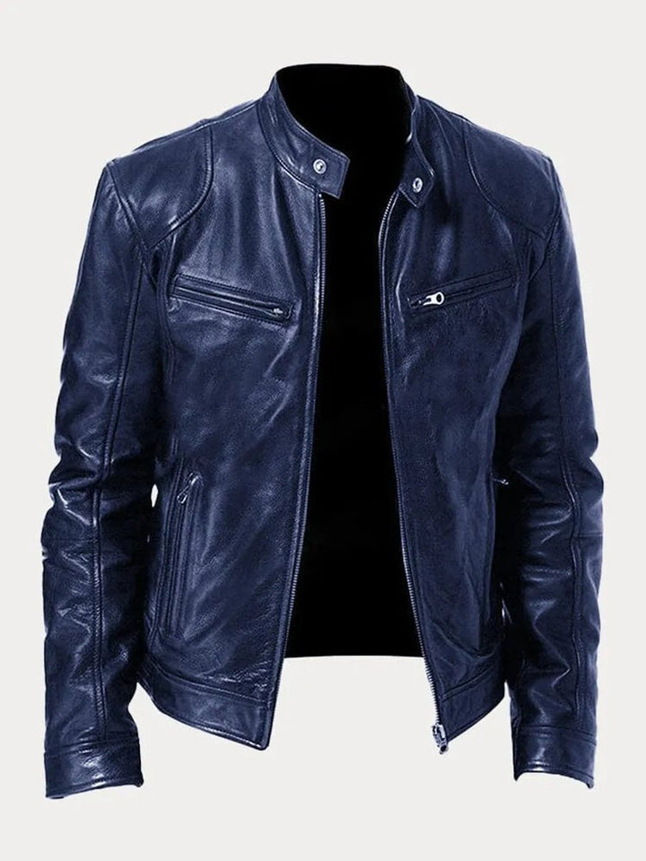Oliver | Mens Quilted Jacket Slim-Fit Biker Faux Leather Zip-Up
