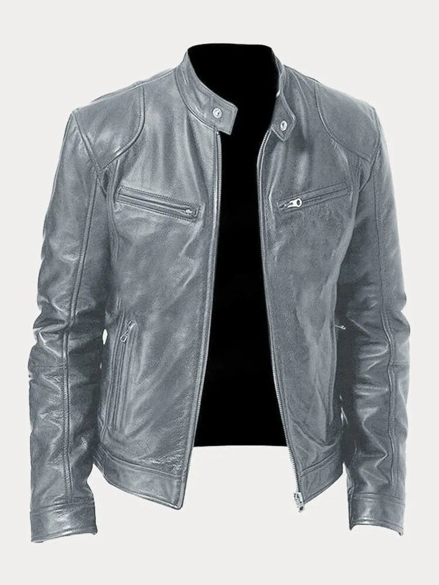 Oliver | Mens Quilted Jacket Slim-Fit Biker Faux Leather Zip-Up