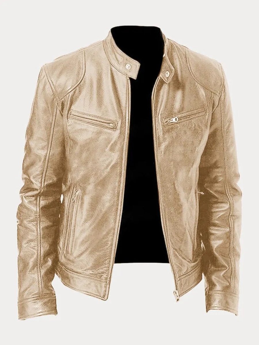 Oliver | Mens Quilted Jacket Slim-Fit Biker Faux Leather Zip-Up