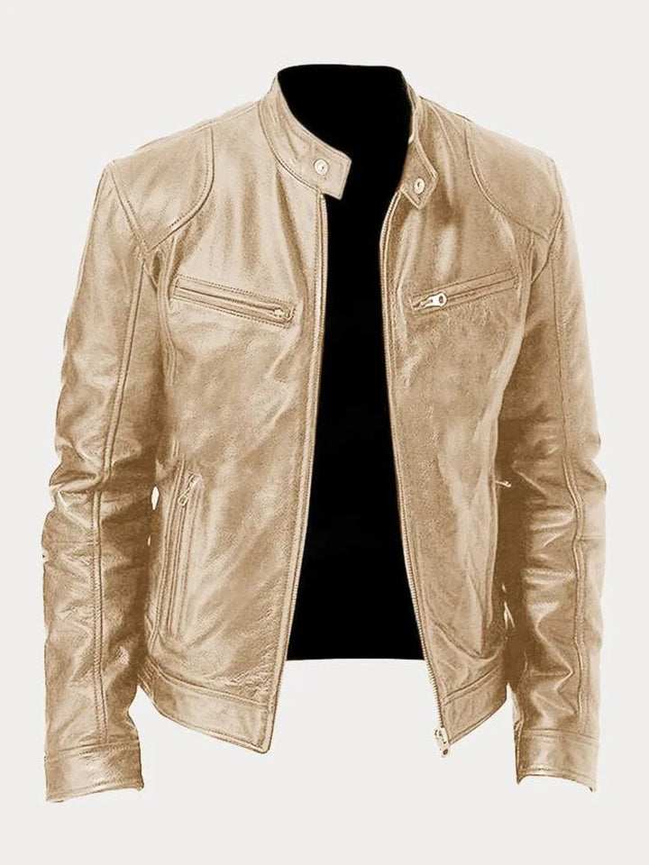 Oliver | Mens Quilted Jacket Slim-Fit Biker Faux Leather Zip-Up