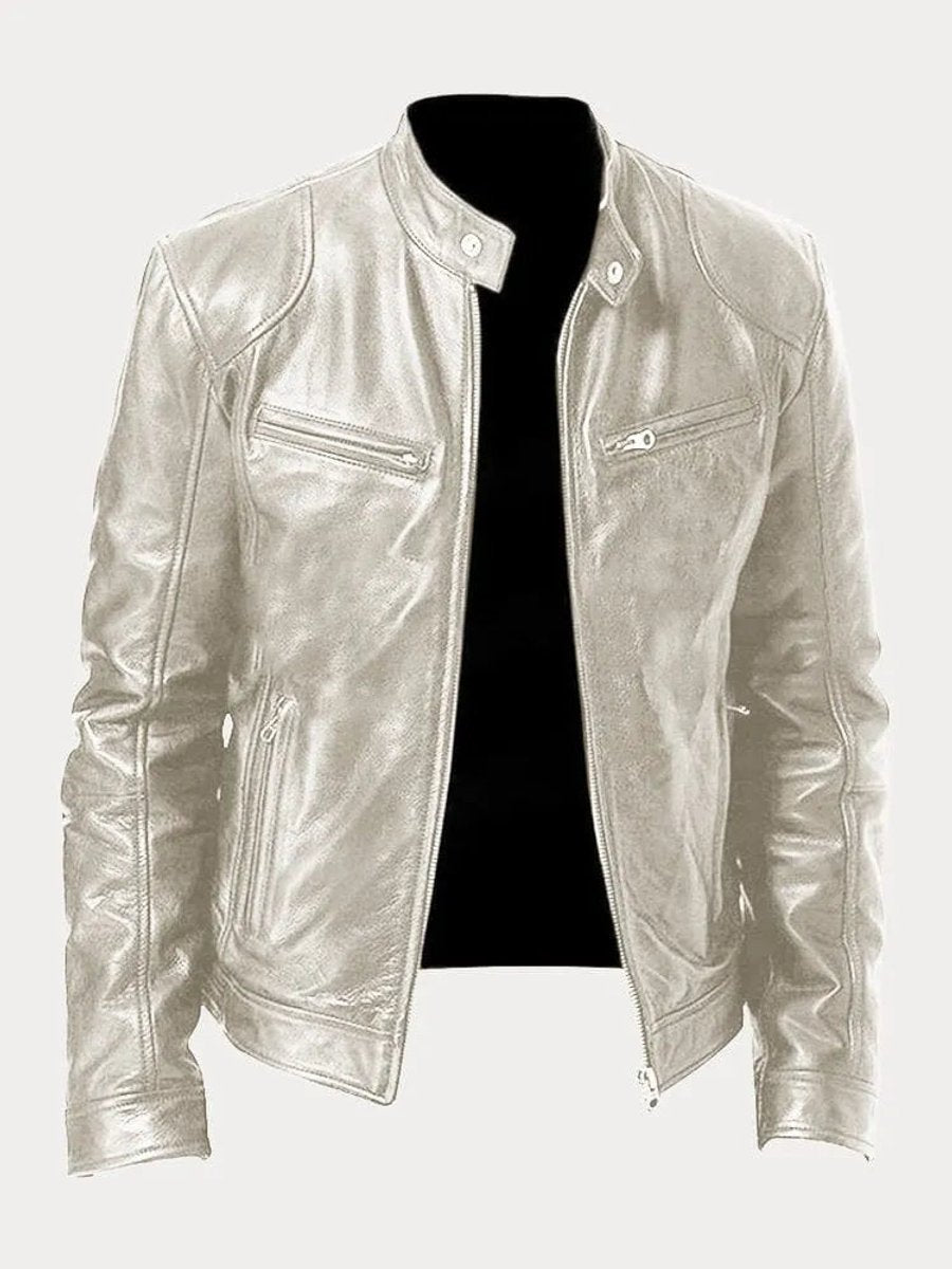 Oliver | Mens Quilted Jacket Slim-Fit Biker Faux Leather Zip-Up