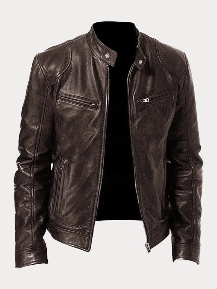 Oliver | Mens Quilted Jacket Slim-Fit Biker Faux Leather Zip-Up