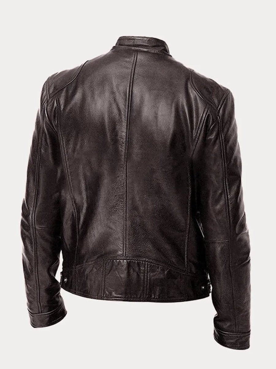 Oliver | Mens Quilted Jacket Slim-Fit Biker Faux Leather Zip-Up