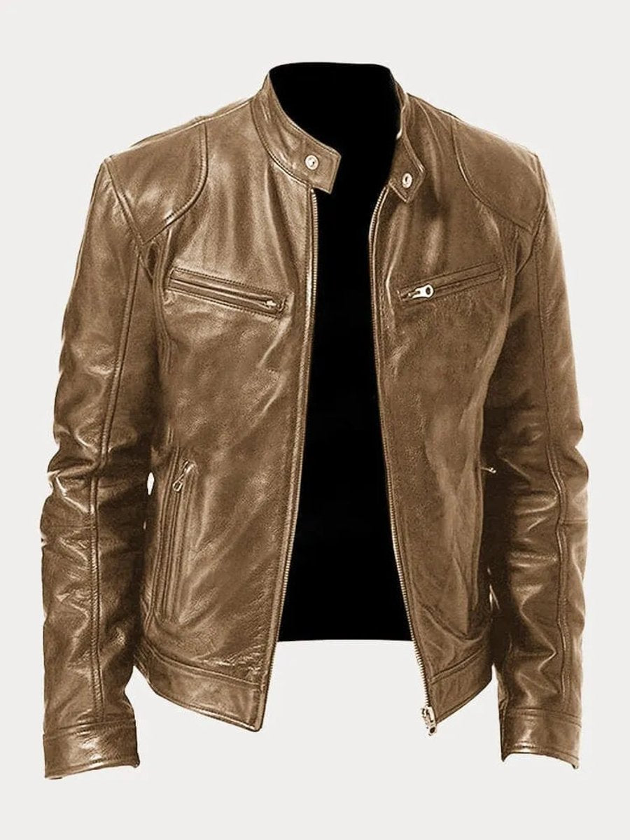 Oliver | Mens Quilted Jacket Slim-Fit Biker Faux Leather Zip-Up