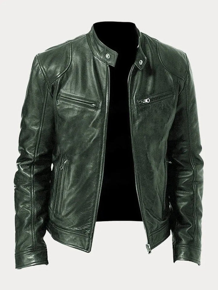 Oliver | Mens Quilted Jacket Slim-Fit Biker Faux Leather Zip-Up