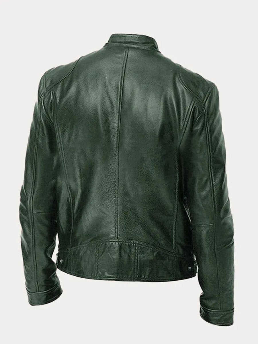 Oliver | Mens Quilted Jacket Slim-Fit Biker Faux Leather Zip-Up