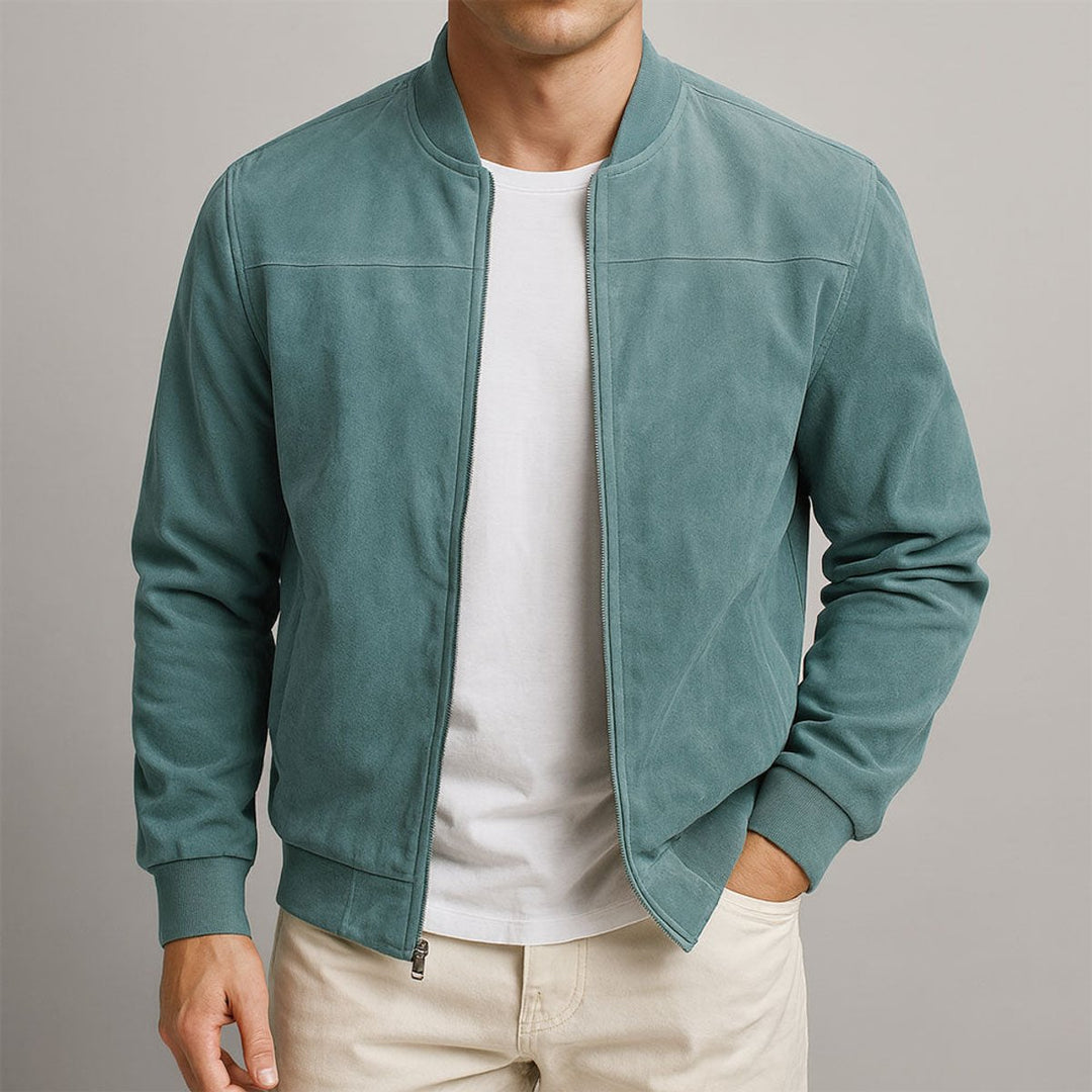 Oliver | Mens Quilted Jacket Slim-Fit Suede Bomber Jacket