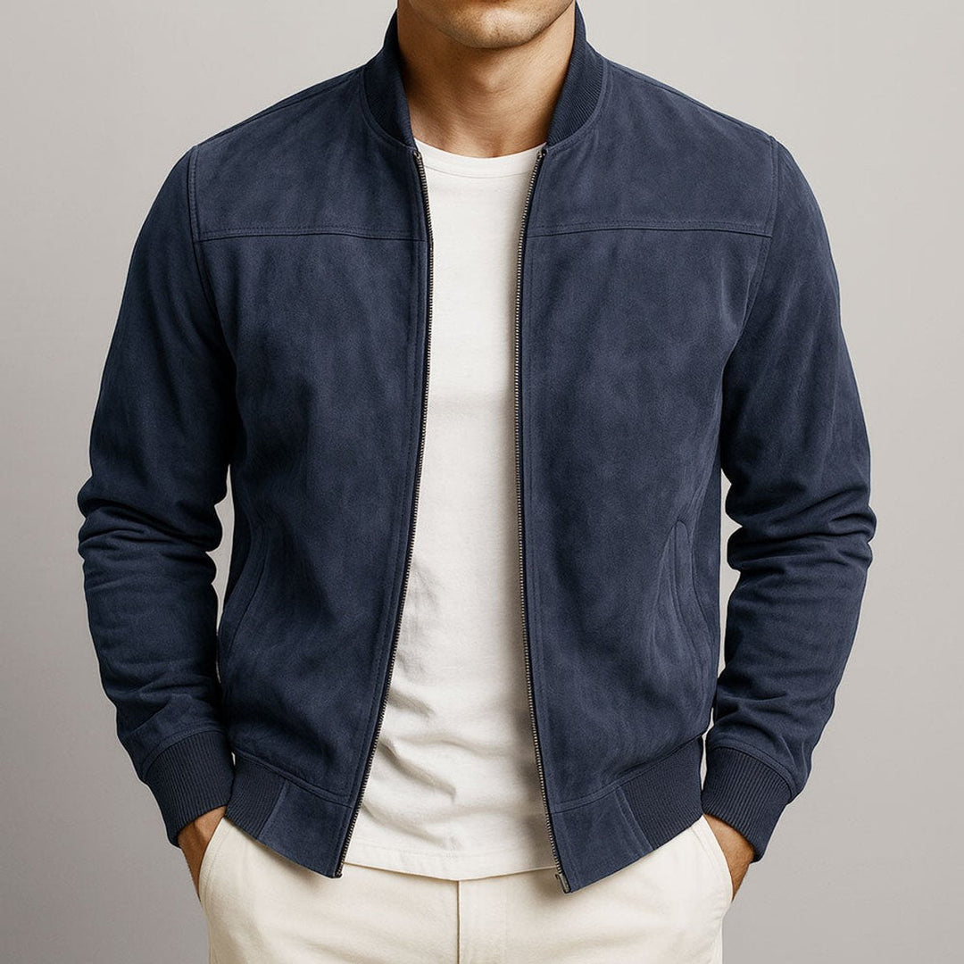 Oliver | Mens Quilted Jacket Slim-Fit Suede Bomber Jacket