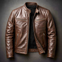 Edward | Mens Quilted Jacket Vintage Biker Style Full-Zip Leather Look