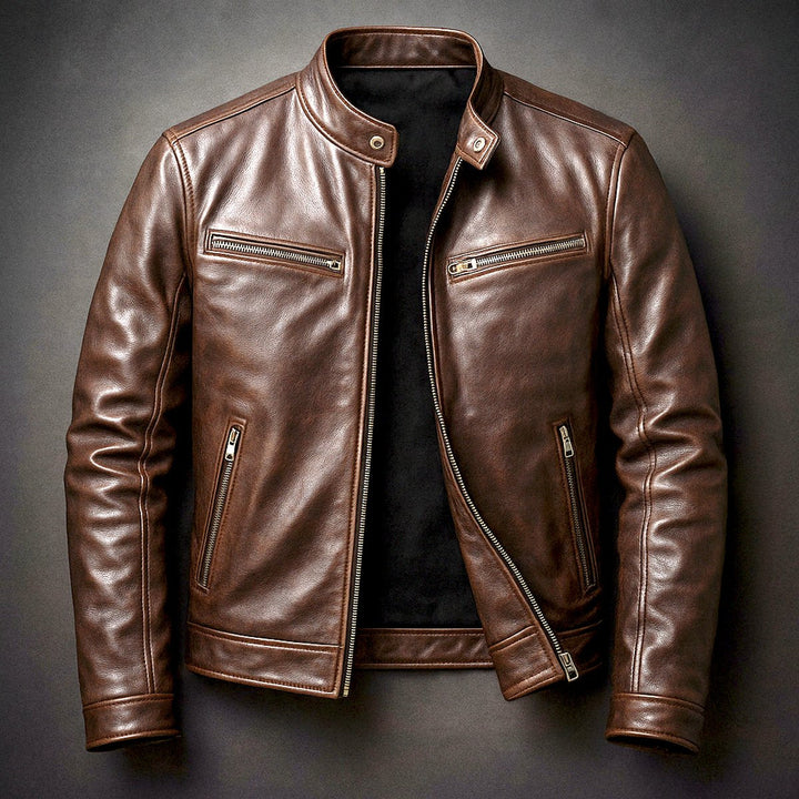Edward | Mens Quilted Jacket Vintage Biker Style Full-Zip Leather Look