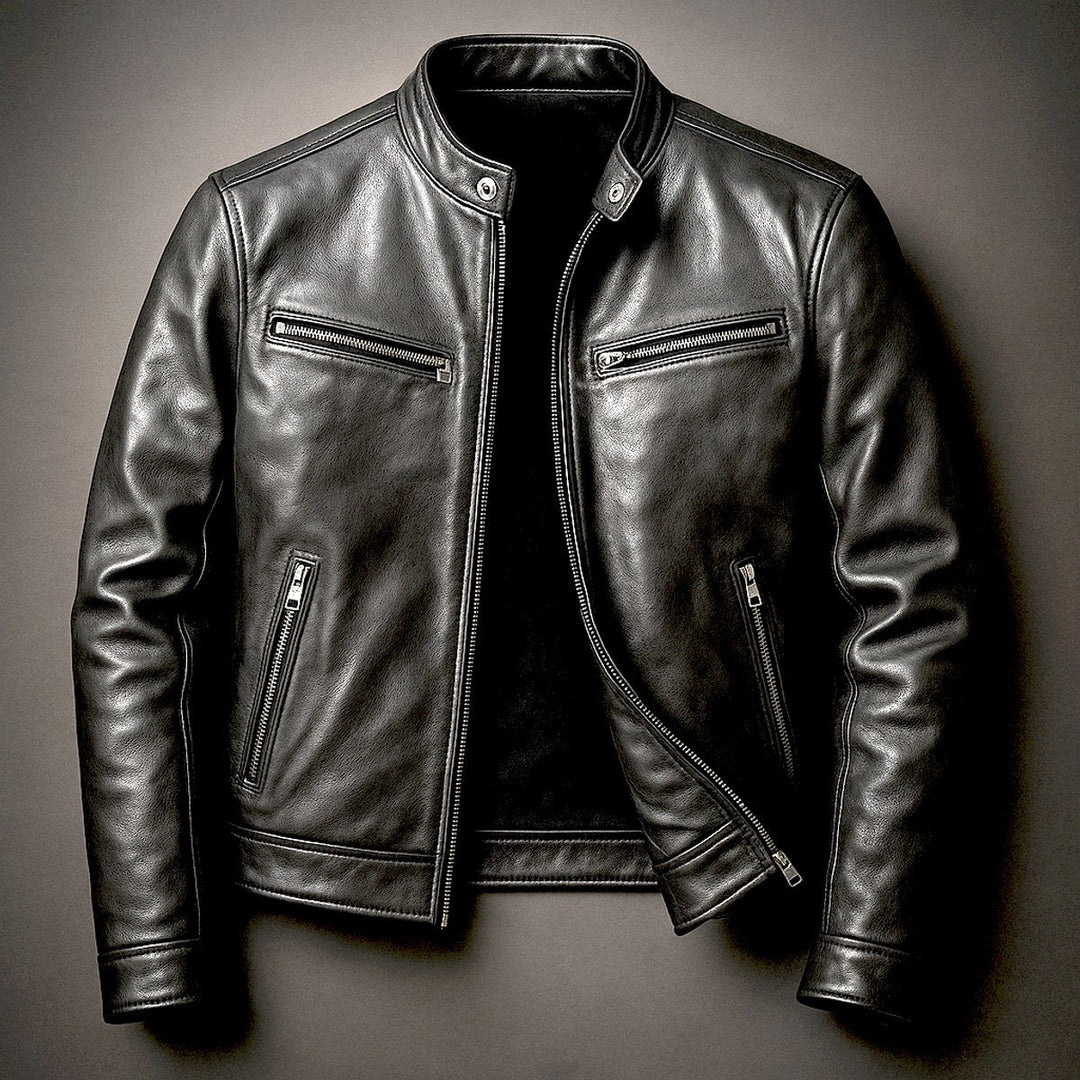 Edward | Mens Quilted Jacket Vintage Biker Style Full-Zip Leather Look