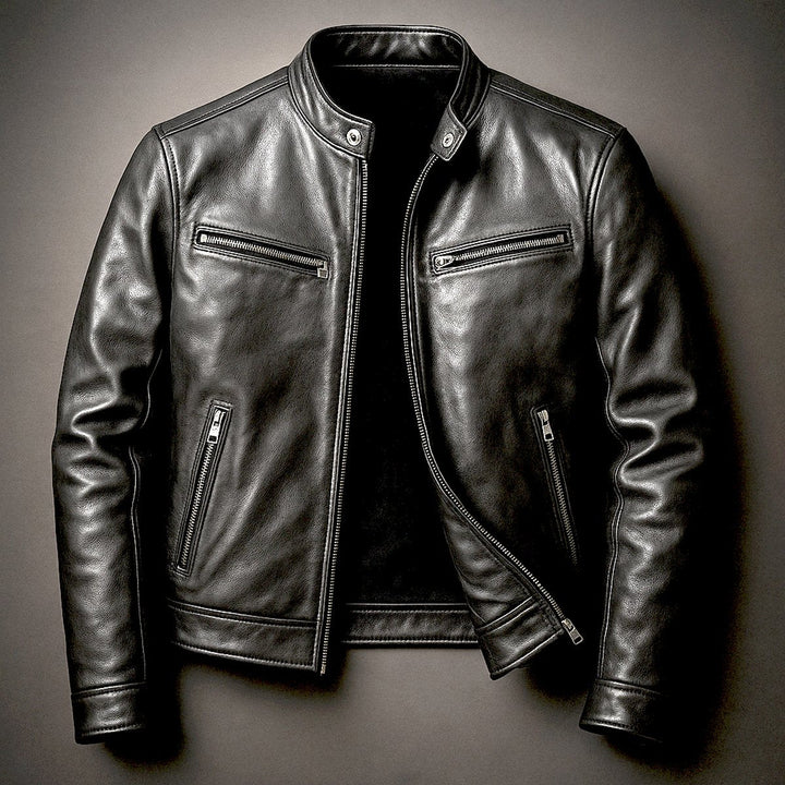 Edward | Mens Quilted Jacket Vintage Biker Style Full-Zip Leather Look