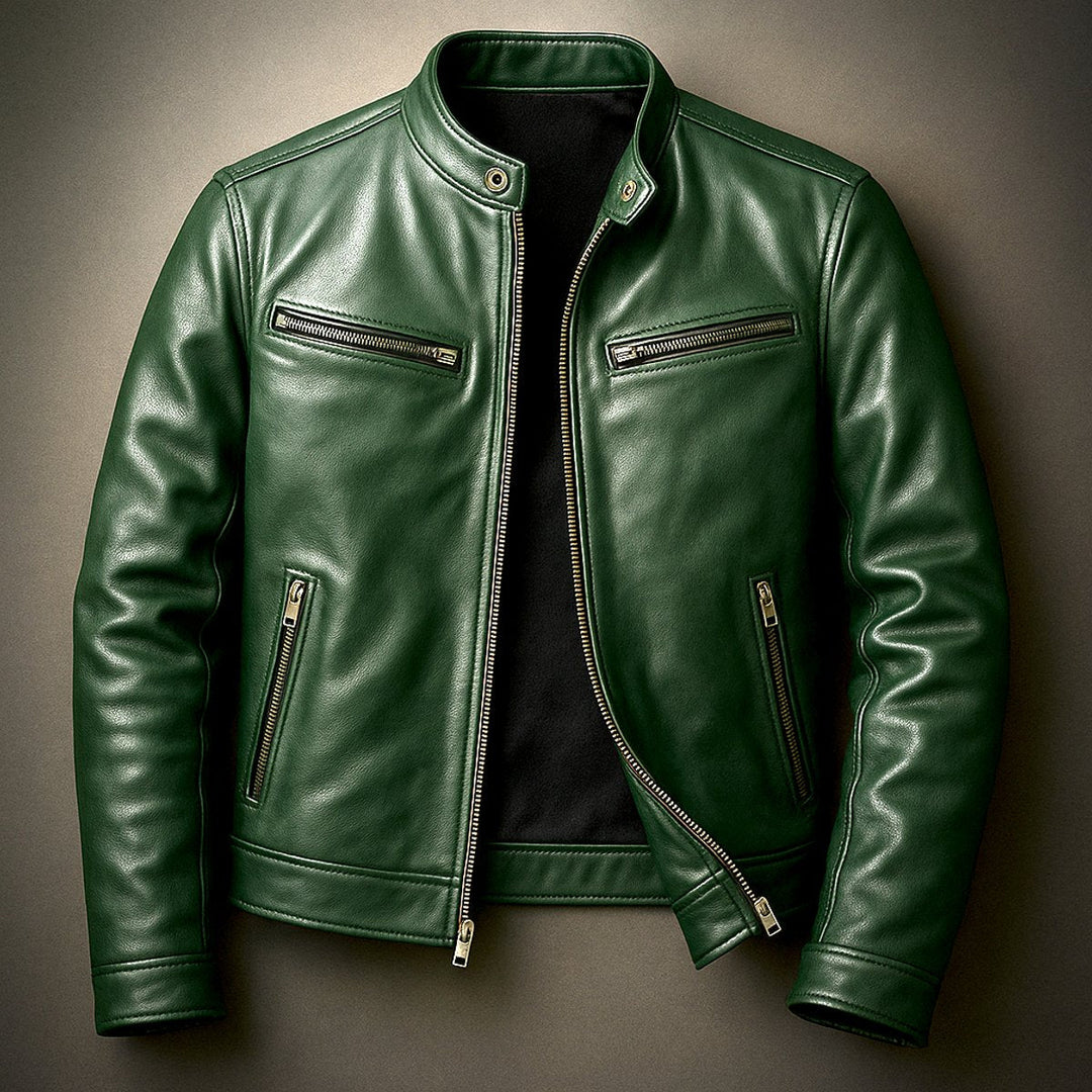 Edward | Mens Quilted Jacket Vintage Biker Style Full-Zip Leather Look