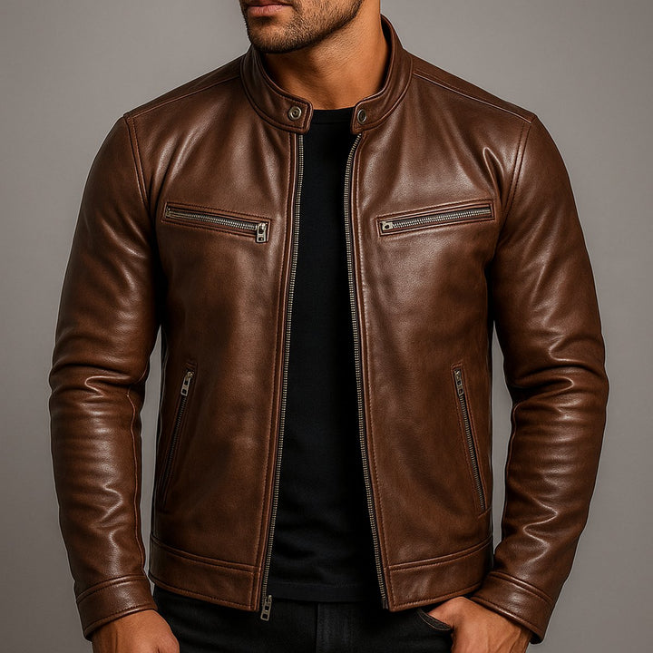 Edward | Mens Quilted Jacket Vintage Biker Style Full-Zip Leather Look