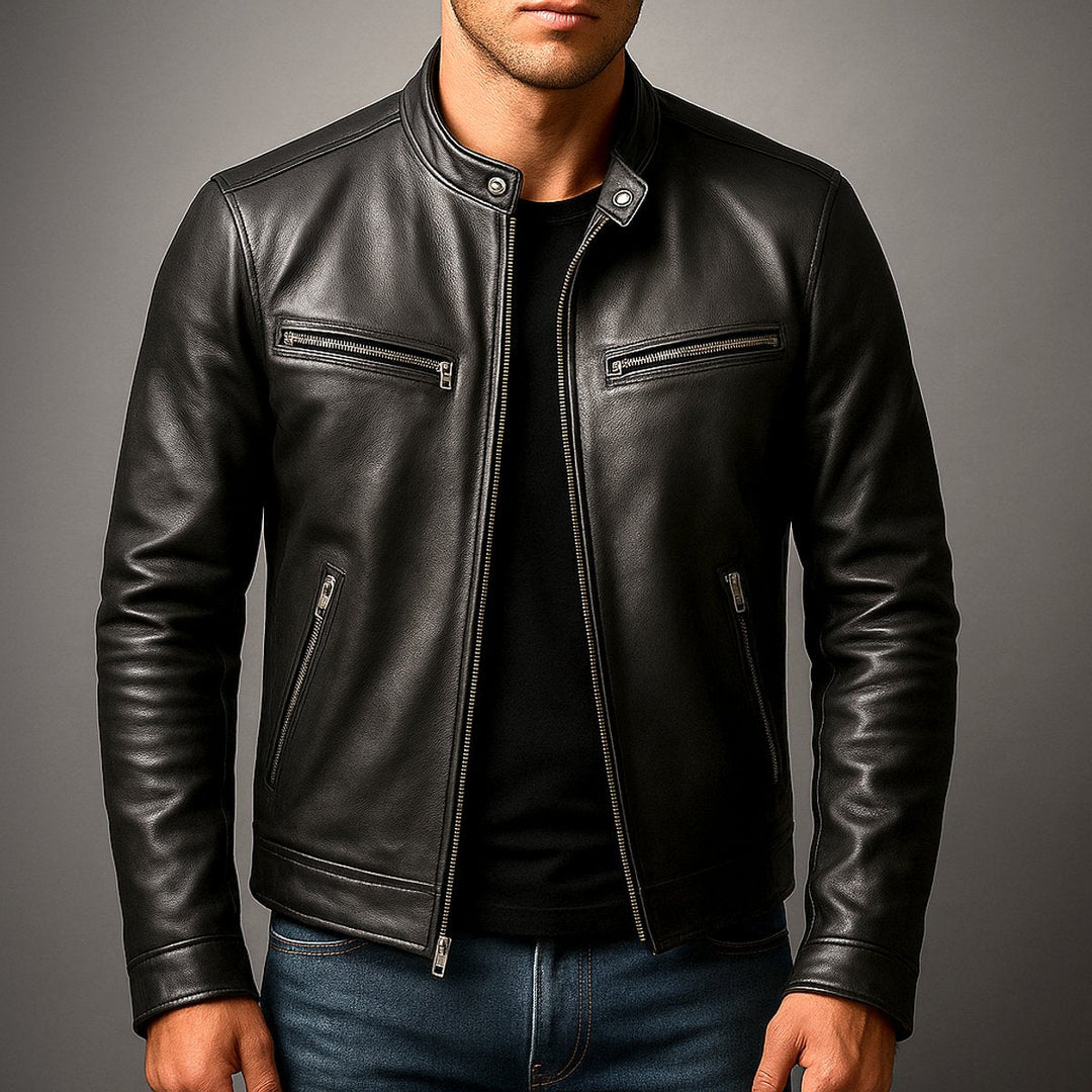 Edward | Mens Quilted Jacket Vintage Biker Style Full-Zip Leather Look