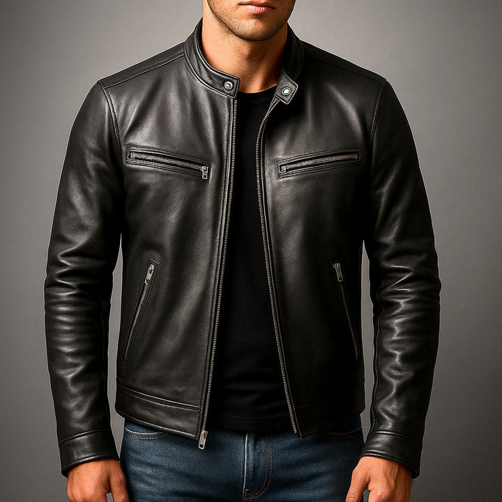 Edward | Mens Quilted Jacket Vintage Biker Style Full-Zip Leather Look
