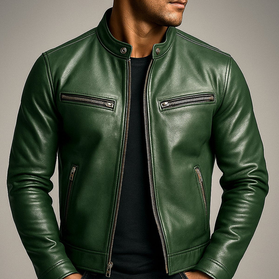 Edward | Mens Quilted Jacket Vintage Biker Style Full-Zip Leather Look