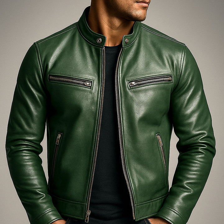Edward | Mens Quilted Jacket Vintage Biker Style Full-Zip Leather Look