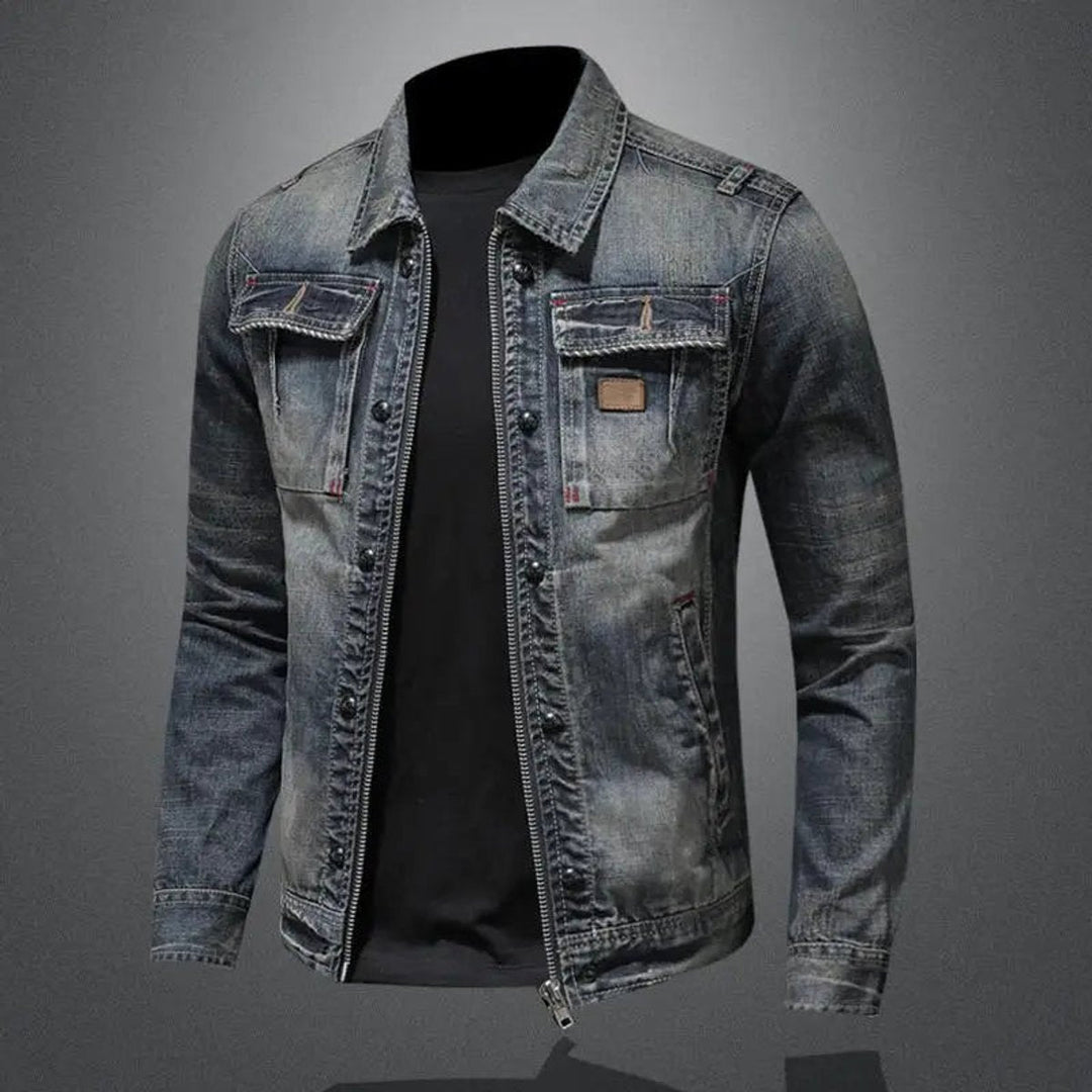 Noah | Men's Retro Vintage Washed Denim Jacket Zip-Up Outerwear