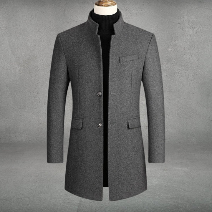 James | Men's Slim-Fit Wool Blend Coat Standing Collar Overcoat