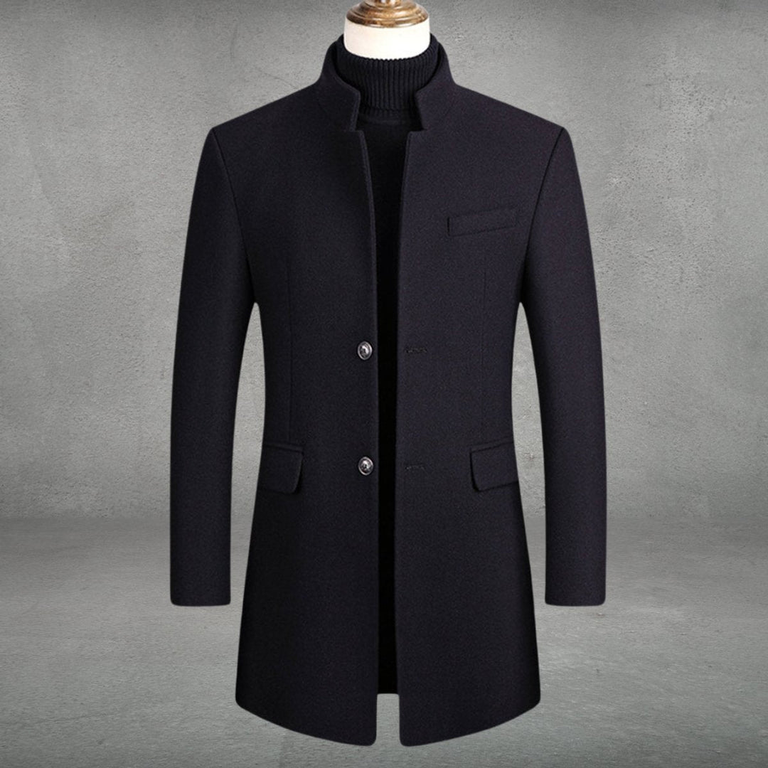 James | Men's Slim-Fit Wool Blend Coat Standing Collar Overcoat