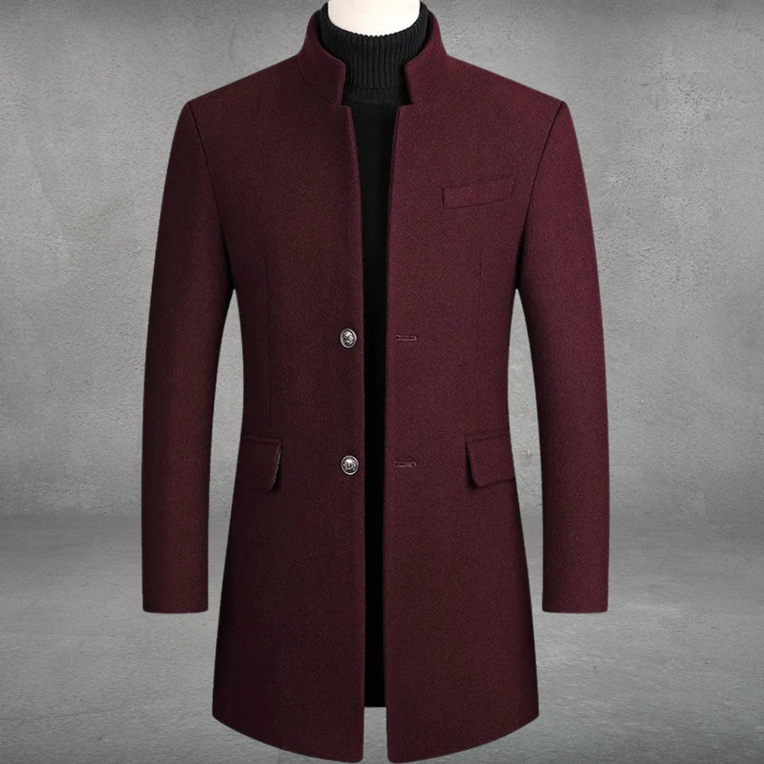 James | Men's Slim-Fit Wool Blend Coat Standing Collar Overcoat