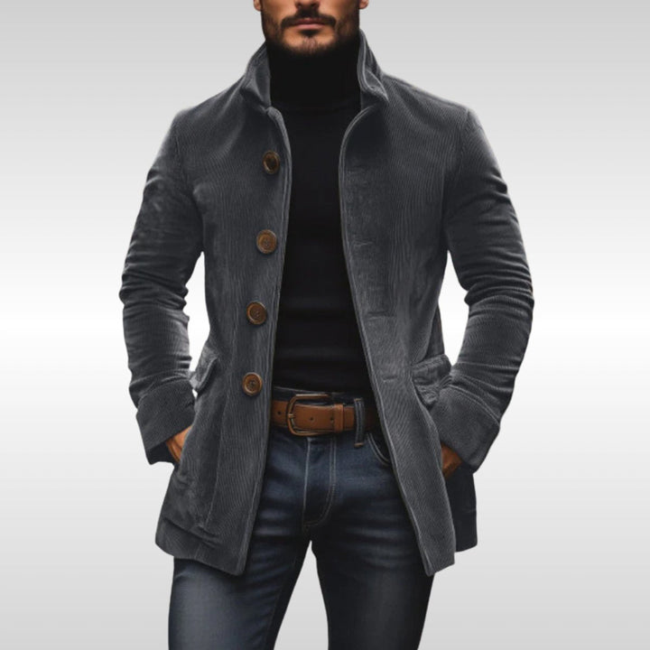 Henry | Mens Wool Coat Slim Fit Corduroy Standing Collar Button Jacket