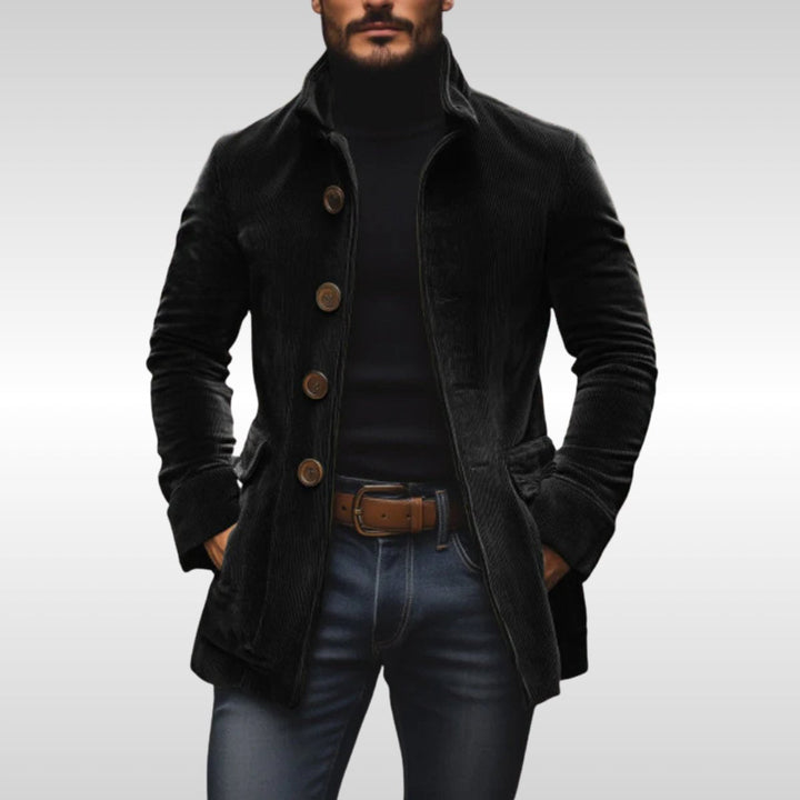 Henry | Mens Wool Coat Slim Fit Corduroy Standing Collar Button Jacket