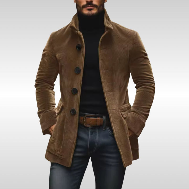 Henry | Mens Wool Coat Slim Fit Corduroy Standing Collar Button Jacket