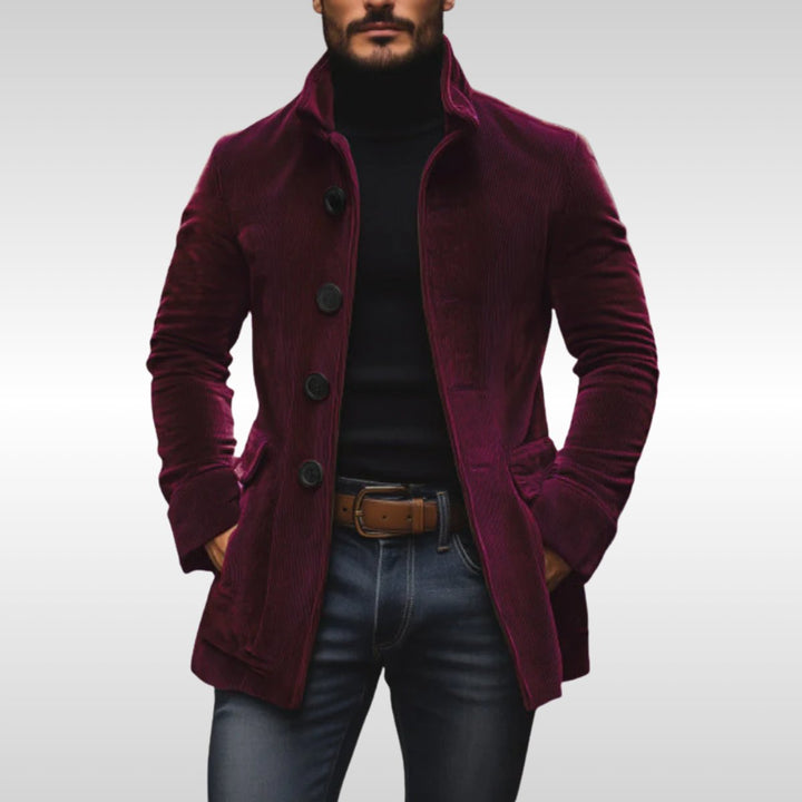 Henry | Mens Wool Coat Slim Fit Corduroy Standing Collar Button Jacket