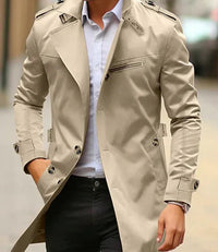 James | Mens Wool Coat Slim-Fit Double-Breasted Trench Overcoat