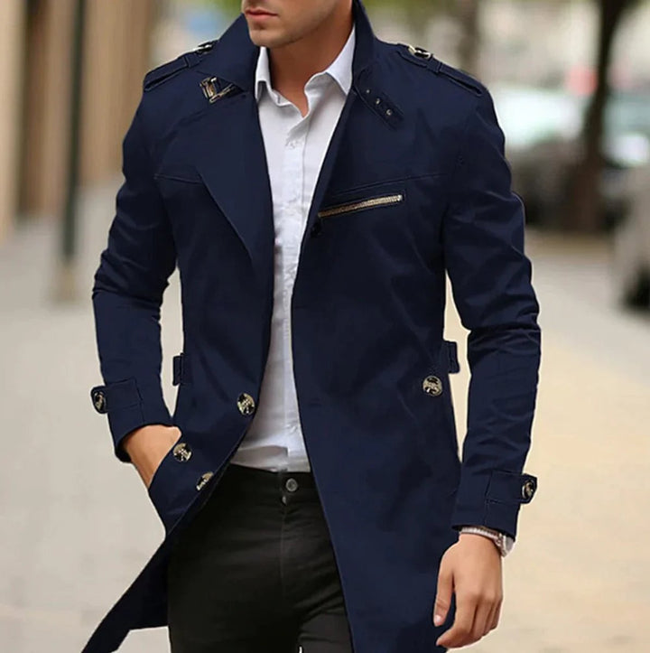 James | Mens Wool Coat Slim-Fit Double-Breasted Trench Overcoat